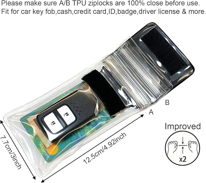 DRIPAC Waterproof Car Key FOB Case Waterproof Wallet Waterproof Holder Pouch For Key ID Badge Credit Card Money（Black+White）