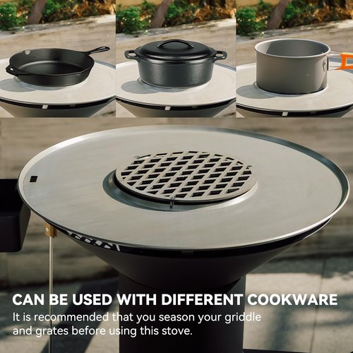 ONLYFIRE GRILLS 3-in-1 Rocket Stove with Griddle, Grate & Pot Rack, Large Wood BBQ Grill with Wheels, Ash Tool & Cover, Outdoor Stove for Patio Barbecue Cooking Backyard Camping RV Tailgating, GS346