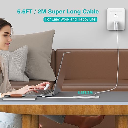 2 Pack 6.6ft 100W USB C to USB C Cable for MacBook Pro MacBook Air Charger, iPad Pro 12.9 11, iPad Air 5 4, Mini 6, iPhone 15 Pro Max Plus, Samsung Galaxy, USBC Type C PPS Super Fast Charging Cord