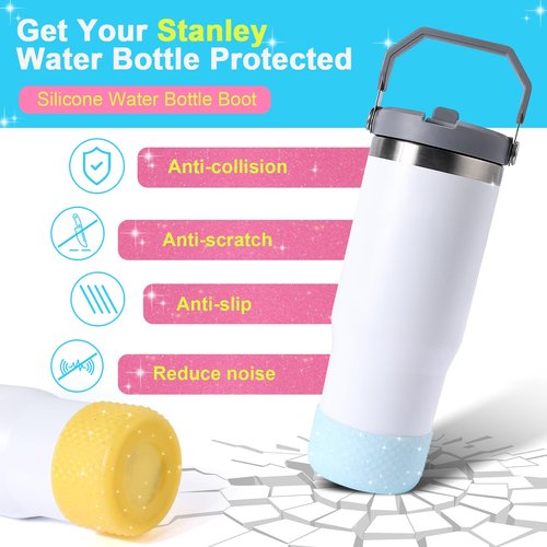 Desing Wish Glitter Diamond Silicone Boot Compatible with 20-40oz Stanley Tumbler Cup, Anti Hitting Water Bottle Boot for 12-24oz Hydr0 Flask, Thermoflask, Iron Flask 2.83'' Width (Tangerine Glitter)