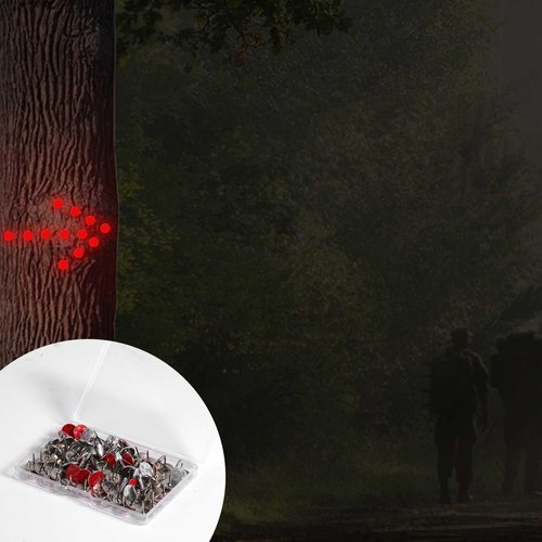 XIHIRCD 100pcs Reflective Tacks, Bright Eyes Hunting Trail Markers Glow in The Dark Tacks Trail Marking Tacks Reflective Mark Thumb Tacks for Hiking Camping Outdoor Tree Stand (White+Red)