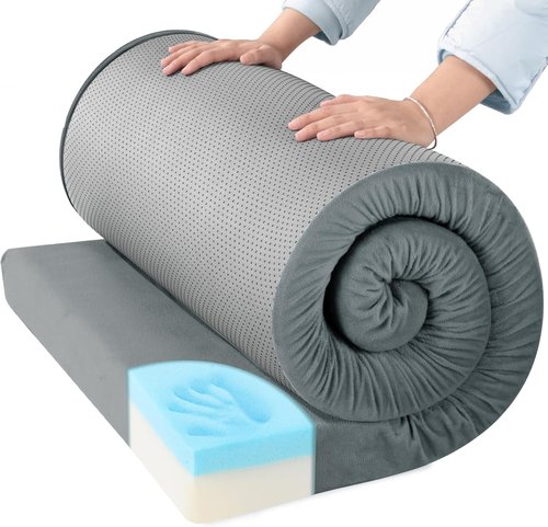 BALAPET Memory Foam Camping Mattress for Outdoor Sleeping, Porable 3" Thickness Roll Up Camping Mattress Pad Mat for Travel Truck Bed Tent (Light Grey, Single-75"x30"x3")