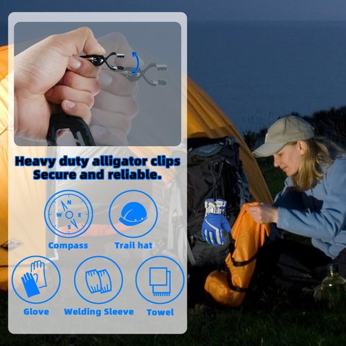 KUNN Tactical Glove Clips with ABS Plastic Carabiner, Metal Alligator Clip, for Molle Webbing, Lanyard, Tactical Packs, Ideal for Outdoor, Camping, Black Plating