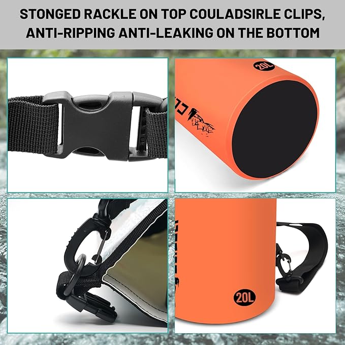 Waterproof Dry Bag,Roll Top Orange Large Waterproof Backpack 2L/5L/10L/20L/30L/40L Floating Lightweight Bags for Kayaking, Boating, Fishing, Swimming Camping with Waterproof Phone Case