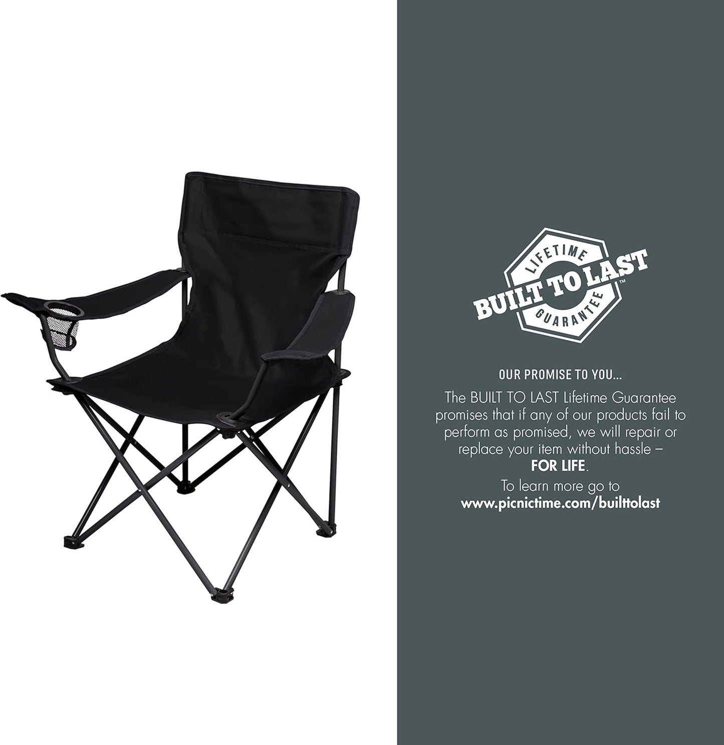 PICNIC TIME NHL PTZ Camp Chair, Picnic Chair, Beach Chair with Carrying Bag, (Black)