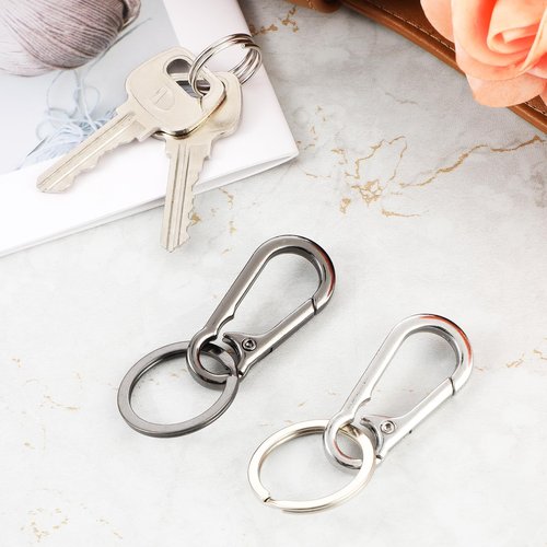 Bremorou 2 Pcs Metal Carabiner Clip Keychain Clip Key Ring Heavy Duty Carabiner Clip With Key Carabiner (Black, Silver)