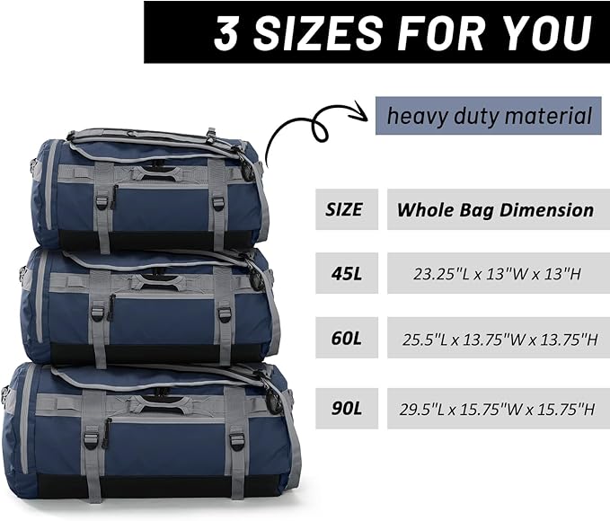MIER Large Duffel Backpack Sports Gym Bag with Shoe Compartment, Heavy Duty and Water Resistant, Navy Blue, 90L