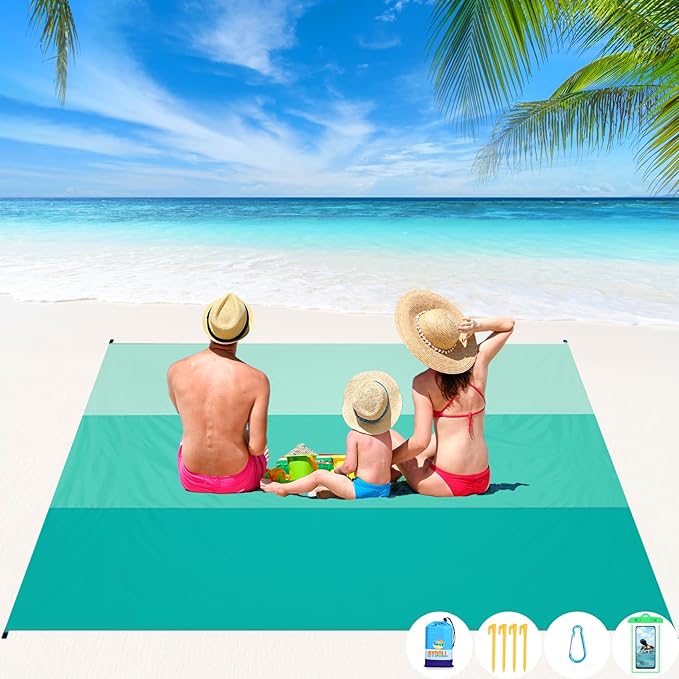 BYDOLL Beach Blanket Waterproof Sandproof 78''×81'' 1-7 Adults Oversized Lightweight Large Picnic Mat Waterproof Sandproof Blanket for Beach