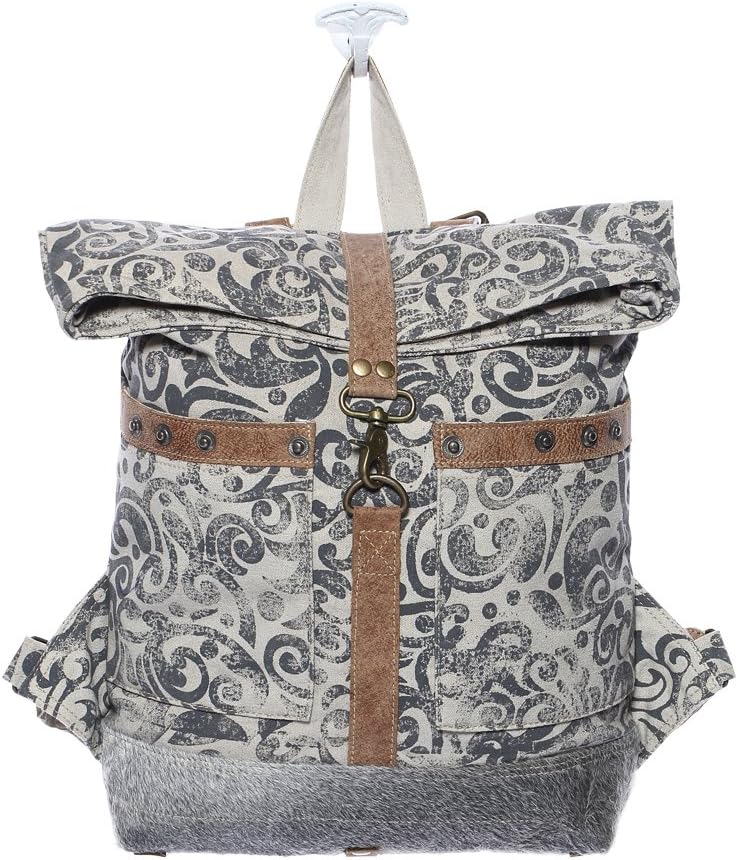 Myra Bag Floral Cowhide & Upcycled Canvas Backpack S-1161