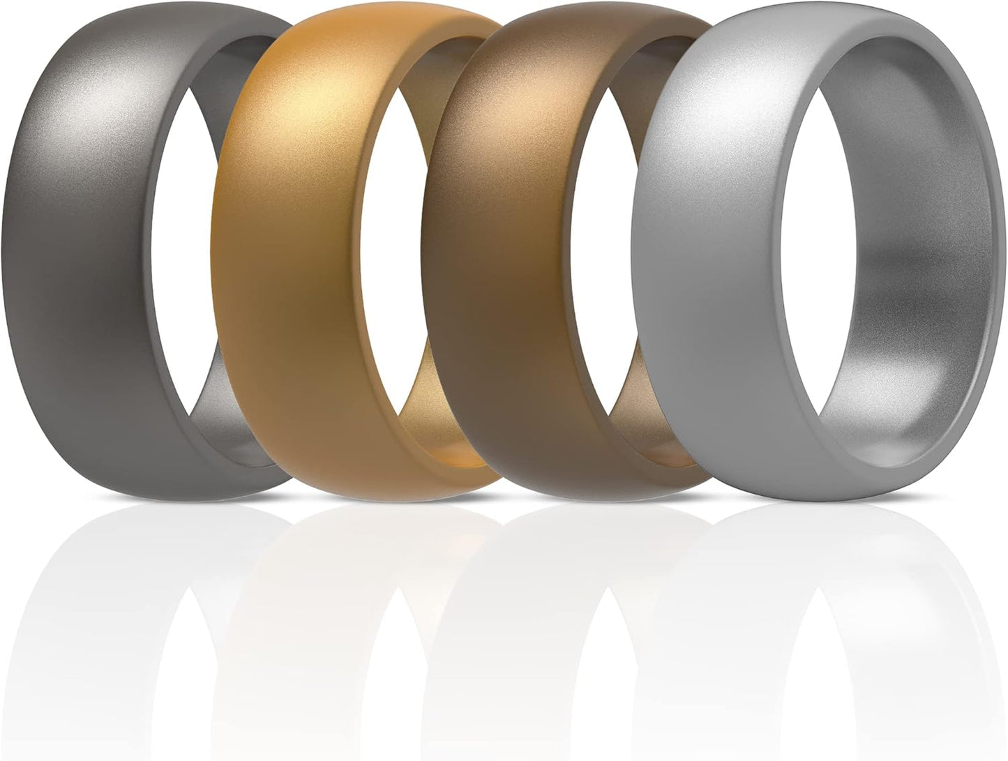 ThunderFit Mens Silicone Rings Wedding Bands, Classic & Striped Style 8.7 mm Wide 2.5mm Thick - 4 Pack