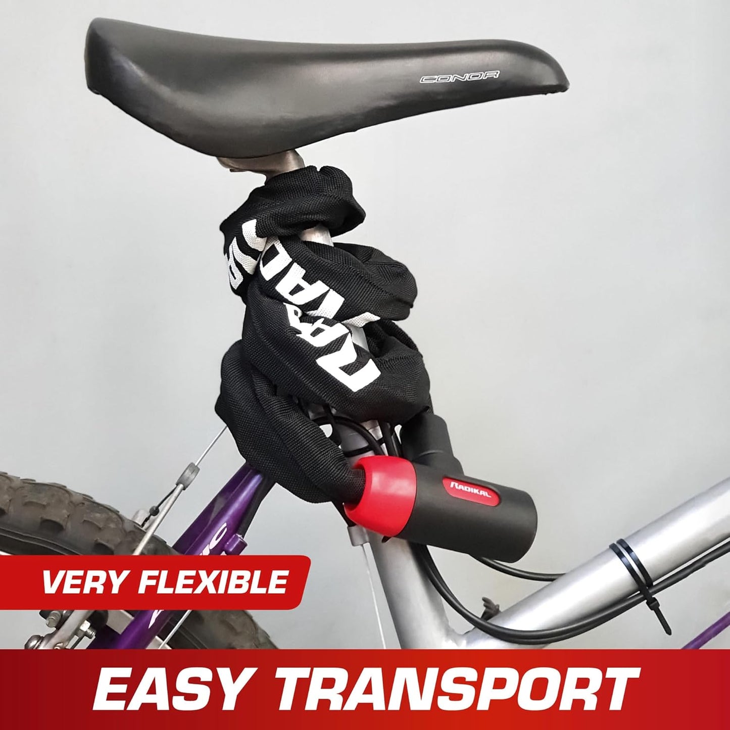 RADIKAL RKX170 Premium Bike Chain Lock, Hardened Steel ø8mm/0.31in Links with High Security Key Lock, More Extensive, Scratch-Resistant, Anti Theft for Bicycle, Scooter, Ebike, Gates, 170cm/5.5ft Long