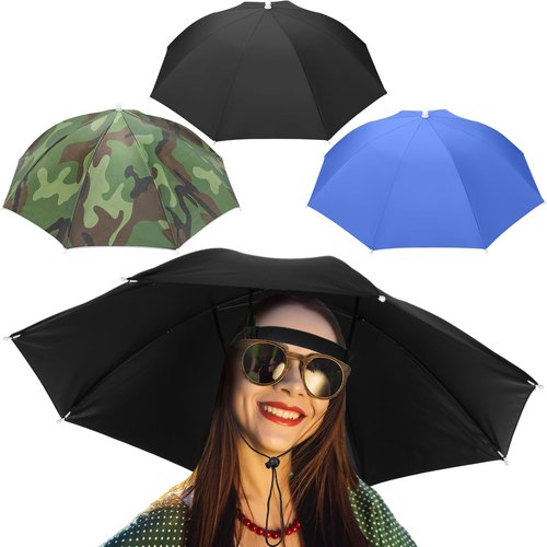 Bulyoou 3 Pcs Fishing Umbrella Hat 27'' Adjustable Hands Free Foldable Head Umbrella Cap UV Protection Waterproof for women men fishing summer(Black, Blue, Camouflage)