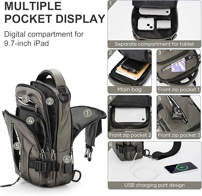 SEAFEW Mini Sling Bag for Men Women - Lightweight Crossbody Backpack, Multipurpose Shoulder Bag, Small Compact Chest Daypack for Travel Hiking Gym Sport Khaki