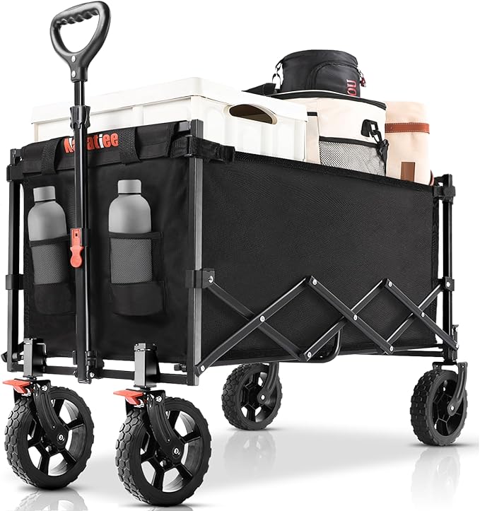 Navatiee 140L Wagon Cart Foldable, Large Capacity Collapsible Wagon with Smallest Folding Design, Utility Grocery Cart for Camping Shopping Sports, Black