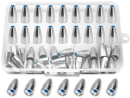 50pcs Bullet Fishing Sinkers Weights Built-in Plastic Core Texas Rig Carolina Rig Punching for Bass Fishing 1/8oz to 3/8oz (1/8oz(50Pack))