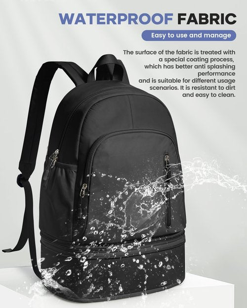 VENATIN Gym Backpack for Women Men, Lightweight Gym Bag with Shoe Compartment, Waterproof Sports Backpack with Wet Pocket, Black
