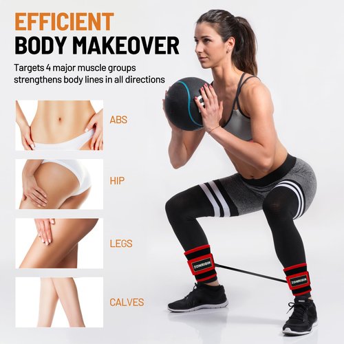 ZONRIBIN Ankle Resistance Bands with Cuffs,Ankle Strap for Cable Machines and Resistance Bands, Glute Workouts - Kickbacks, Leg Extensions, Hip Abductors (Red, Ankle Strap)