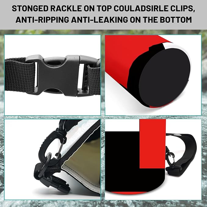 Waterproof Dry Bag,Roll Top Red and Black Geometric Small Waterproof Backpack 5L/10L/20L Floating and Lightweight Bags for Kayaking, Boating, Fishing, Swimming and Camping with Waterproof Phone Case