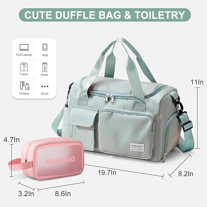 Small Gym Bag for Women, Travel Duffle Bag Carry On Weekender Bag with Shoe Compartment