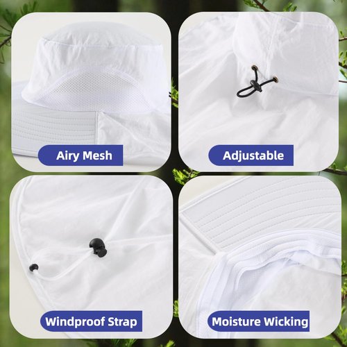 Home Prefer Outdoor UPF50+ Sun Hat Wide Brim Mesh Fishing Hat with Neck Flap (White)