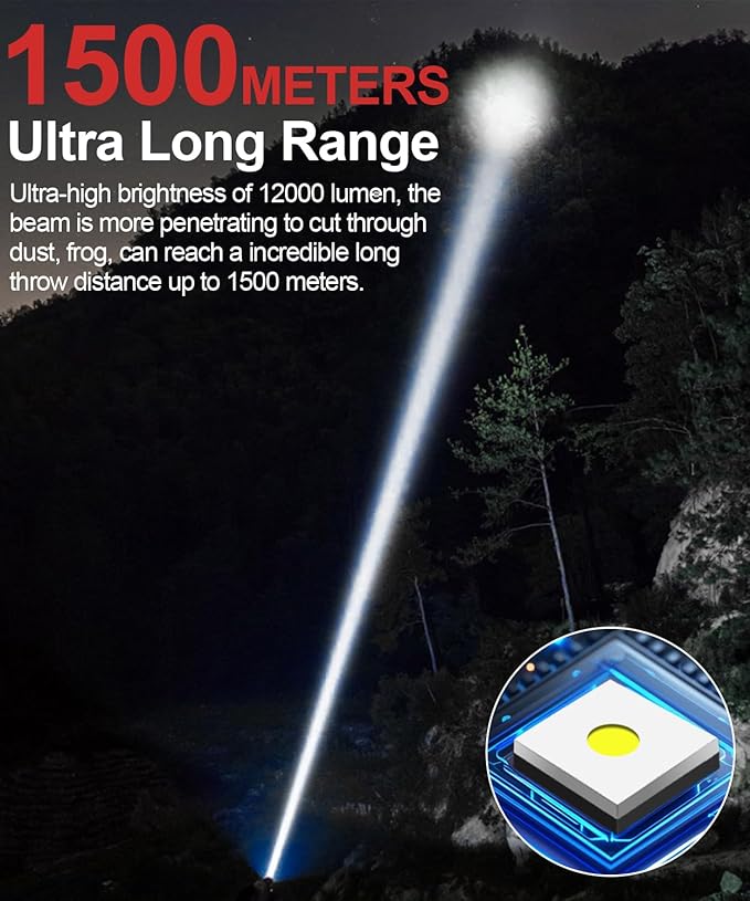 Rechargeable Flashlight High Lumens-12000LM Super Bright Magnetic Flash Light with Power Digital Display,3280Ft Long Range,Dimmable,Waterproof,Pocket LED Flashlights for Emergency Camping 2PC Red
