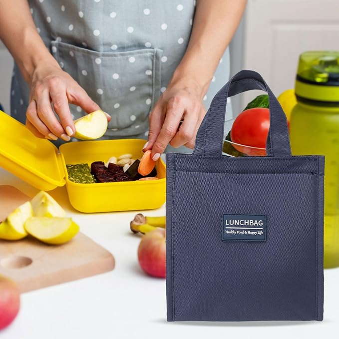 PATIKIL Insulated Lunch Bags, 8"x5"x9" Reusable Bento Bags Thermal Lunch Tote Portable Food Containers Bag for Men and Women, Dark Blue