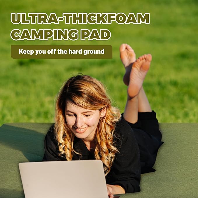 Memory Foam Camping Mattress Pad, Portable Roll Up Pads for Adults, Sleeping pad for Camping Bed, Car Bed Mat with Travel Bag- Green