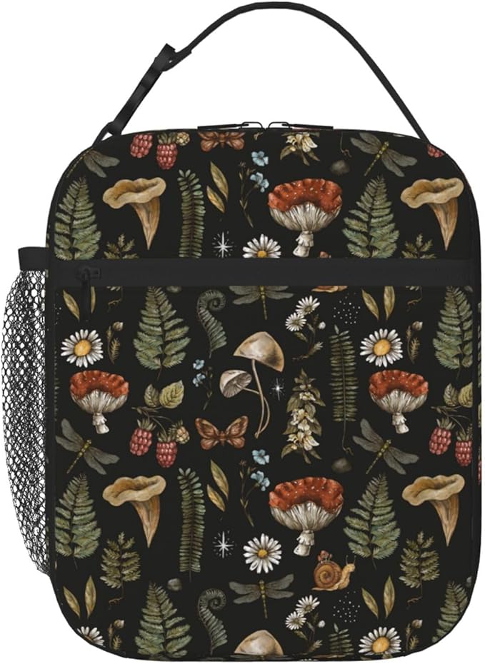 Vintage Witchcraft Mushroom Insulated Lunch Bag Reusable Cooler Lunch Box Portable Leakproof Thermal Container Tote Bags for Girls Boys School Travel
