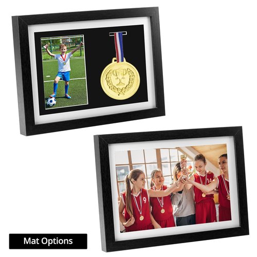 QWORK Medal Display Shadow Box, 1 Medal Display Case and 1 Photo, Black A4 Size, 3-3/4"x5-5/8 Inner Frame Photo Size