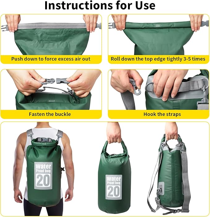 Waterproof Dry Bag, 10L Roll Top Dry Bag Backpack, 500D PVC IPX8 Floating Dry Bag for Hiking, Kayaking, Camping