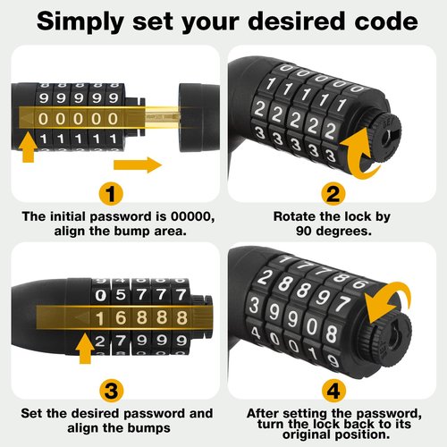 E Scooter Lock，Bike Lock 5-Digit Combination Lock 4 Feet Bike Locks Cable Heavy Duty Anti Theft Cable Locks with Mounting Bracket for Xiaomi M365/Max/GXL/Ninebot/Segway Scooter/Moto/Bicycle