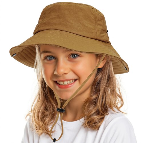 Durio Kids Sun Hat Waterproof Bucket Hats for Boys Girls Summer Beach Sun Hats Outdoor Wide Brim Kids Beach Hat for Boys Fishing Safari Hiking Dark Khaki 8-15 Years