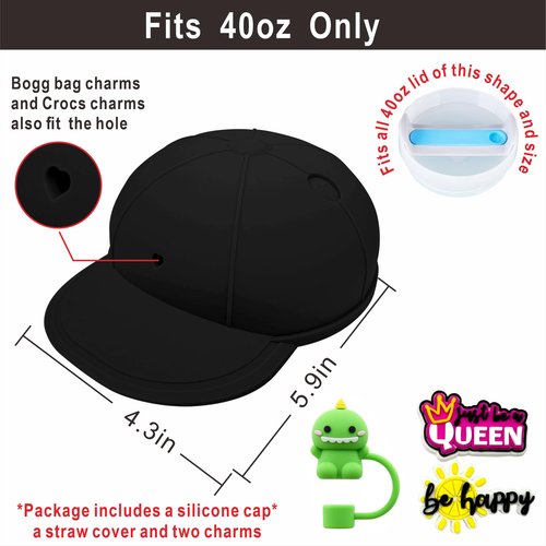 Anti-dust Silicone Hat for Stanley Cup 40oz, Compatible with Stanley Cup with Straw Cover and Two Charms, Black