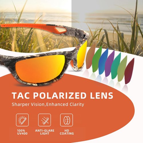 Camo Polarized Wrap-around Sport Sunglasses for Men Women UV400 Driving Fishing Hunting Sun Glasses