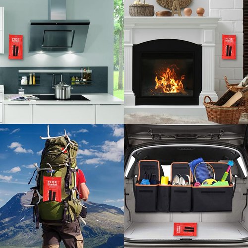 RKZCT Fire Blankets Emergency for Home - 4 Pack 40"x40" Fire Blanket for Home and Kitchen, Fire Retardant Blankets, Fiberglass Fireproof Blanket for Camping