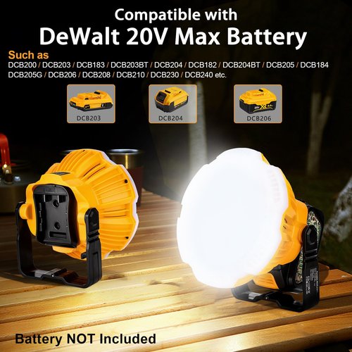 GRVODFRTA 2400LM LED Camping Lantern Light for Dewalt 18V 20V MAX Battery, 3 Adjustable Brightness Cordless Portable LED Work Light Floodlight with Hook for Tent Jobsite Ceiling Light(No Battery)