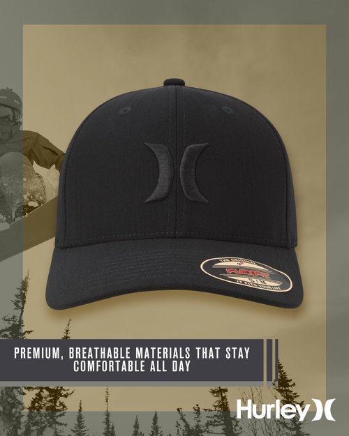 Hurley Men's Caps - One & Only Flexfit Textures Cap - Fitted Hats for Men, S-XL, Size Small-Medium, Black (Black)
