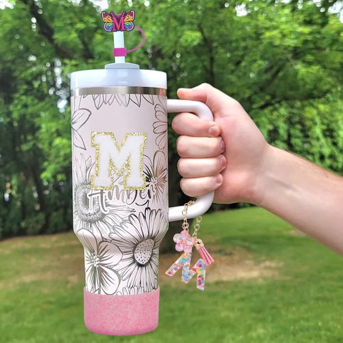 LA KEN DU Use for Stanley Cup Accessories Charms 40oz 30oz,Compatible with Stanley Cup Letter Charms for Handle Silicone Boot,Straw Cover Topper & Sticker(M)
