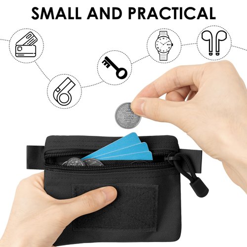 DODAMOUR Tactical Compact EDC Pouch, Mini Size Military Molle Zipper Pouch, Utility Molle Attachment Pouch for Coin Purse Keychain Pocket Credit Card Holder Wallet Pack (Black)