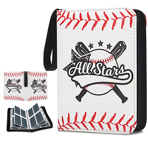 Baseball Card Binder 400 Pockets, HYMENEX Trading Card Binder 4-Pocket Fits 400 Cards with Removable Sleeves for Baseball/Sports/Game Cards