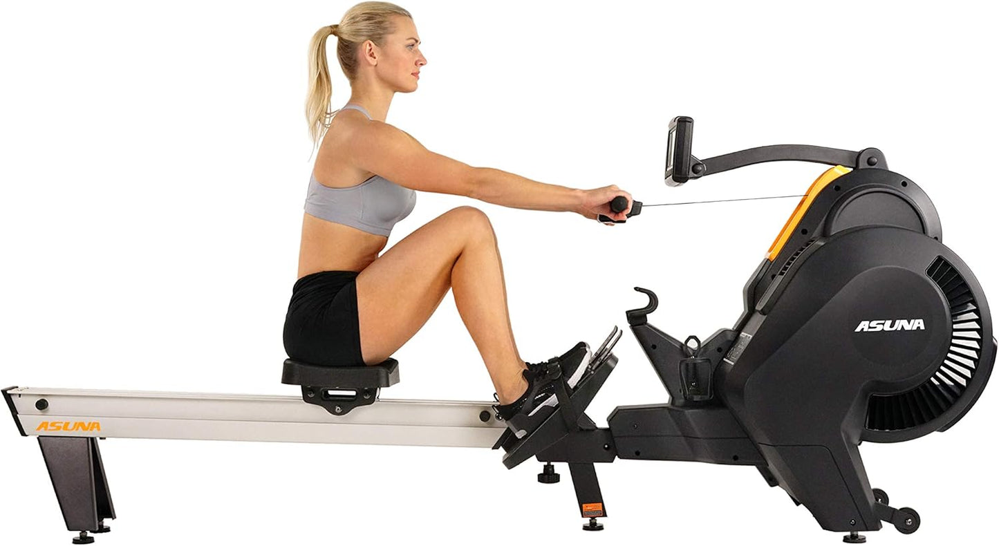 Sunny Health & Fitness Asuna Premium Air + Magnetic Rower Machine w/Extended Aluminium Slide Rail, Cardio Rowing Training Equipment for Home Gym Exercise w/Wide Cushion Seat & Performance Monitor