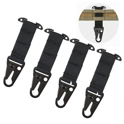 Tactical Gear Clip, T-Mount MOLLE Webbing Belt Clip with HK Hook for Backpack, Key Holder Vest Accessories(Black- 4pcs)