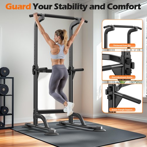Power Tower Dip Station & Pull-Up Bar for Home Gym – Adjustable Height Strength Training Equipment for Pull-Ups, Dips, Push-Ups & More
