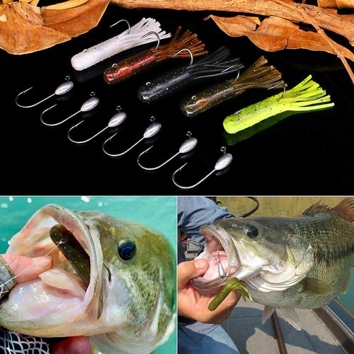 Tube-Baits-for-Bass-Fishing-Lures-Soft-Plastic-Bait-Worm-Tube Jigs Kit with Smallmouth Large Mouth Bass Lake Trout (3.5 inch Tube Baits 32 pc. Kit)