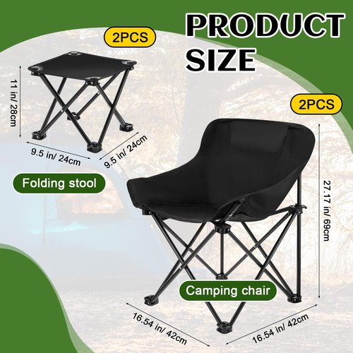 Seeloowy 4 Pcs Portable Camping Chairs and Folding Stools with Carry Bags Compact Camp Chair Lightweight Camp Stool for Kids Adults Lawn Outdoor Hiking Travel Beach Picnic, Supports 330lbs
