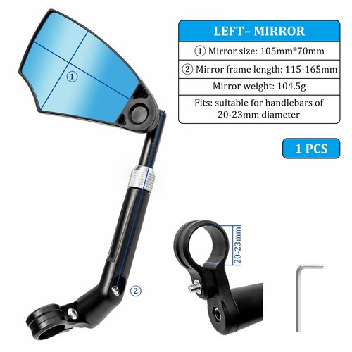 EMERK Anti-Glare Handlebar Bike Mirror: Bike Rear View Mirror With Retractable & 360°Adjustable Lens, HD Blast-Resistant Bicycle Mirror For 20-23mm Handlebar (Left)