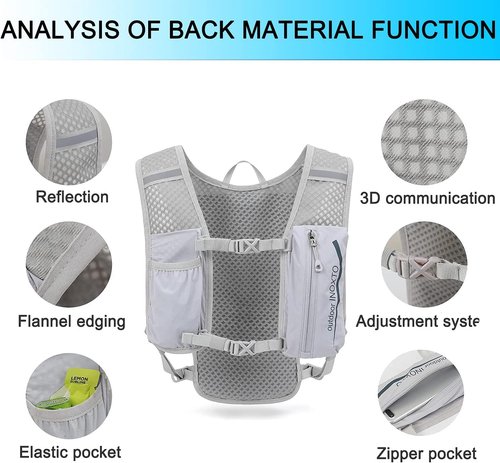 INOXTO Running Hydration Vest ,Lightweight Insulated Pack with 250ml Soft Flask Daypack for Hiking Trail Running Cycling Race Marathon for Women Men (Gray, Standard)