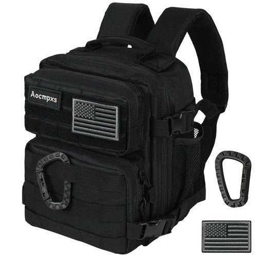 Aocmpxs Mini Tactical Backpack, 9L Small Gym Backpacks Sport Bag for Men Women Molle Military Pack with US Flag Patch and Carabiner (Black)