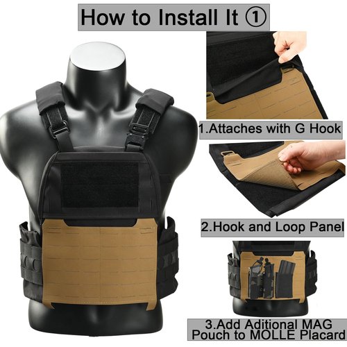 tactifans Tactical MOLLE Placard, Tactical Molle Front Flap with G-Hooks and Buckles Kit,Molle Hook and Loop Panel for Chest Rig,Hunting Vests(Coyote Brown)