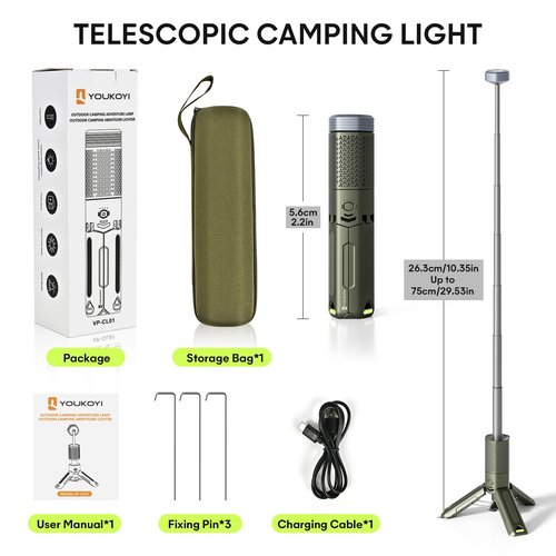YOUKOYI Camping Light with Telescopic and Collapsible Portable Night Light 10500mAh Battery Magnetic Base Flash Light, IP67 Waterproof Lantern for Hiking Camping Adventure Emergency Lighting